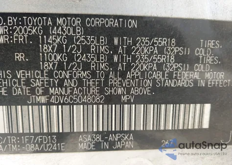 2012 Toyota Rav4 Sport from USA, damaged, VIN JTMWF4DV6C5048082